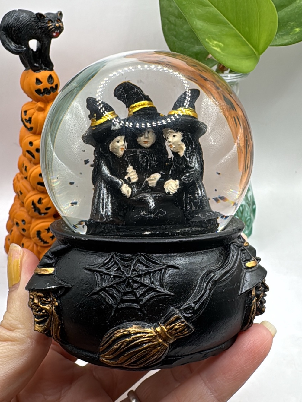 Halloween Witch Snow Globe - Black & Gold Holiday Home Decor